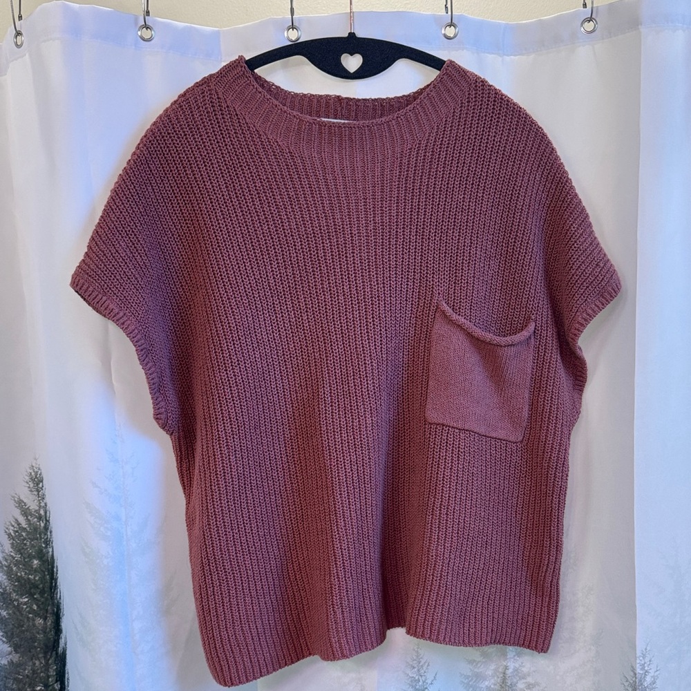Free People Mauve Knit Short-Sleeve Sweater with Pocket